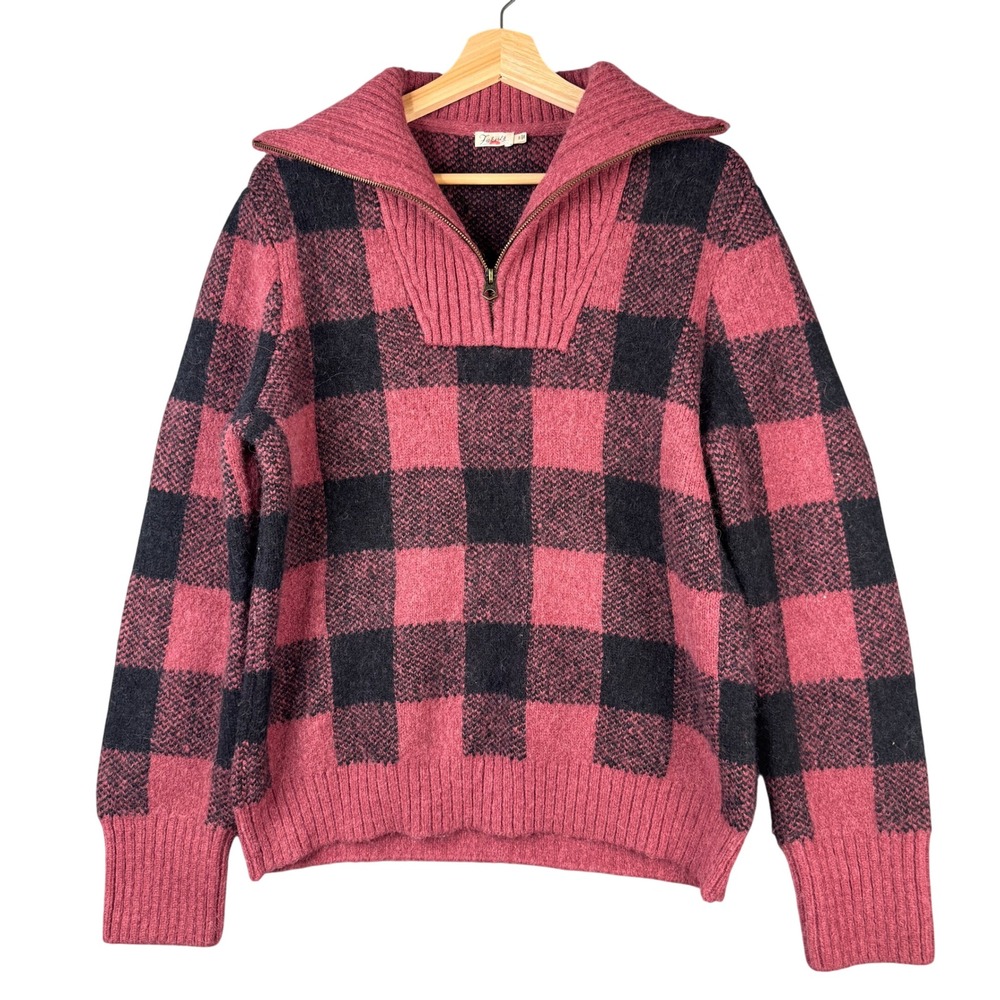 Faherty Saturday Pullover Sweater Red Black Buffalo Check Alpaca WYH2217-RLB S